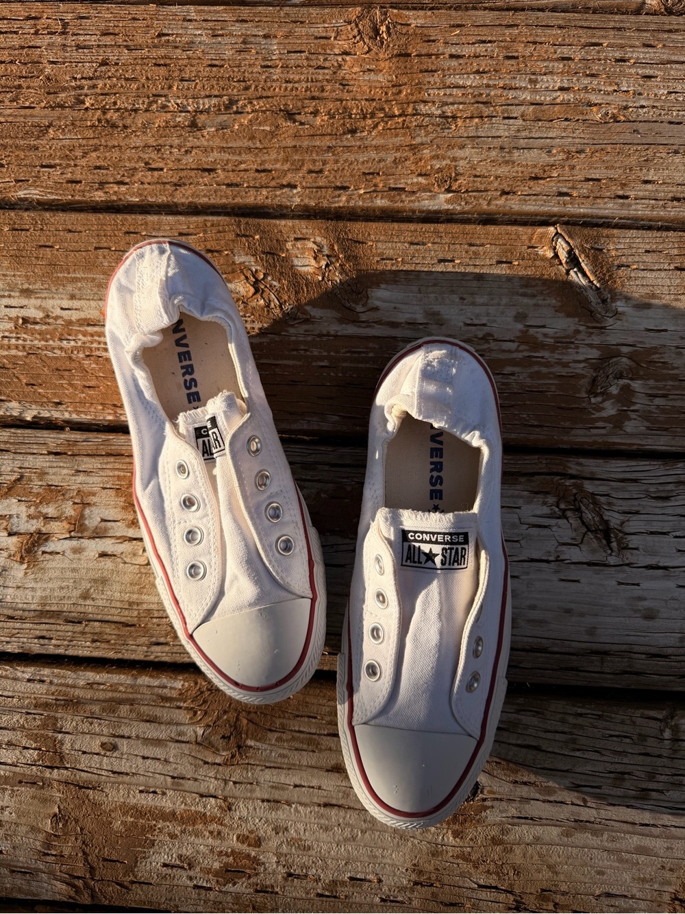 Converse White Canvas Slip-On Sneakers with Red Trim size 9